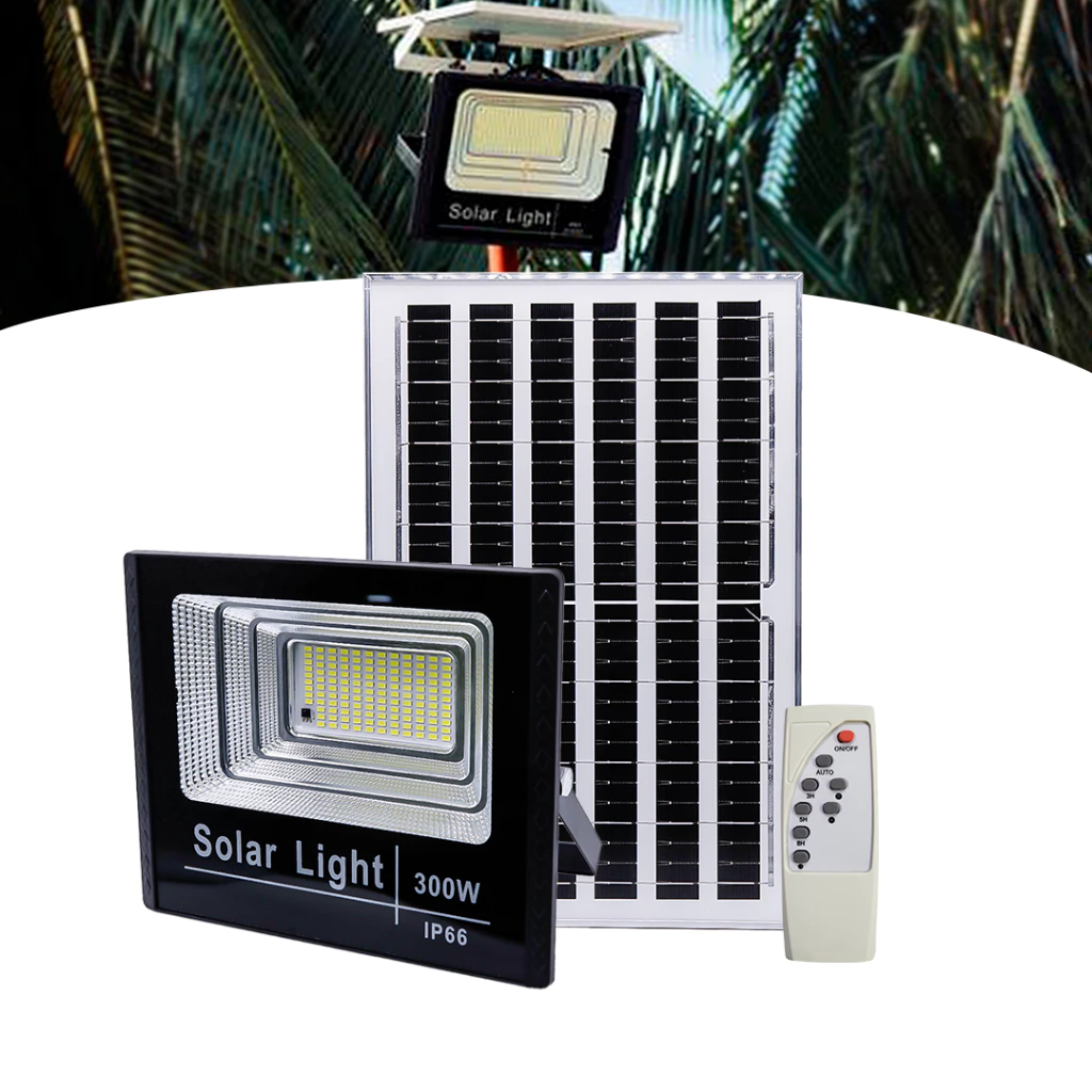 Refletor LED Solar 300W com Placa e Bateria à Prova D'água